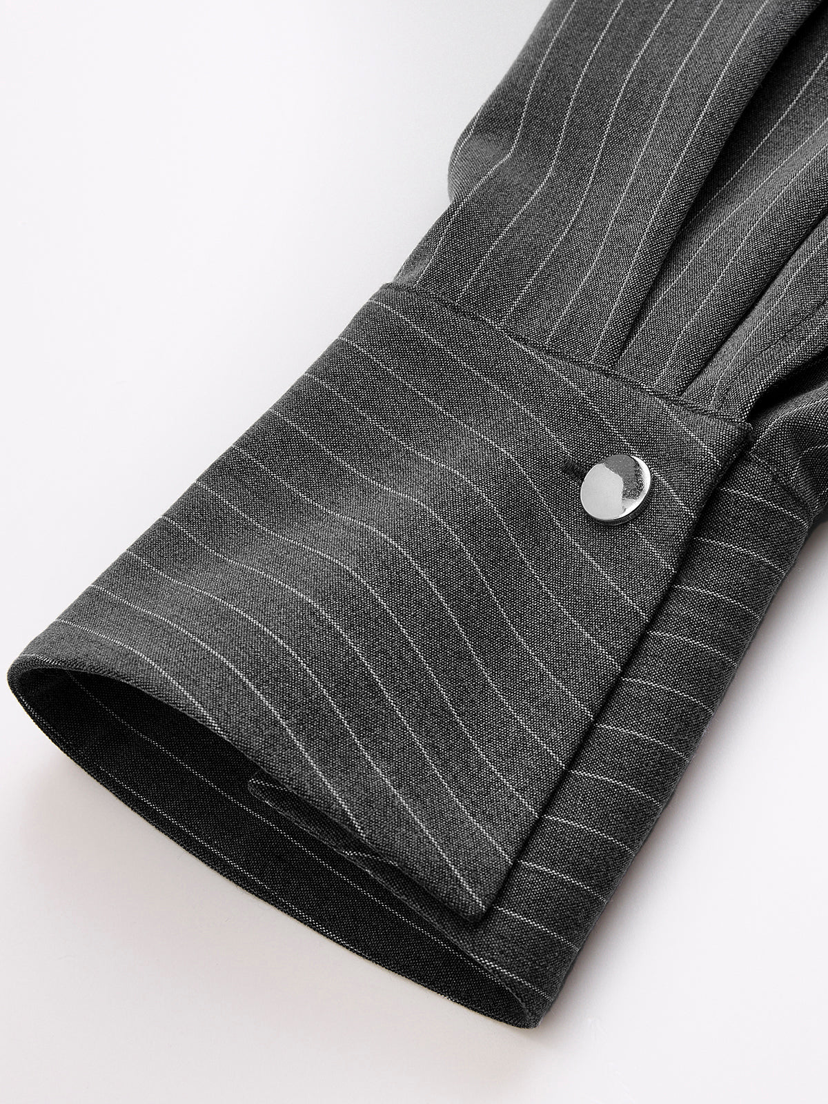 Pinstripe Shirt and Ruched Mini Skirt Set