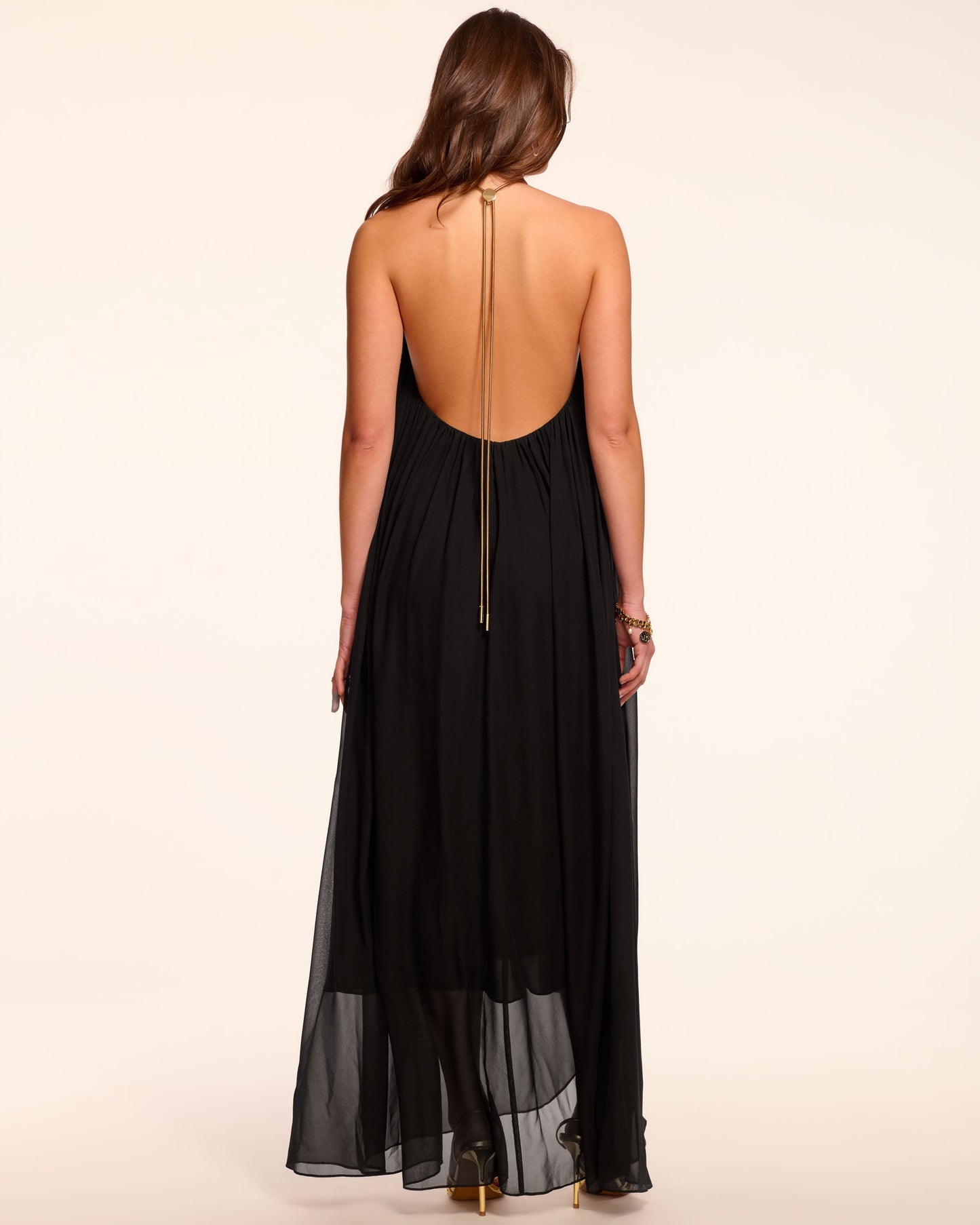 Rainn Chiffon V-Neck Halter Gown