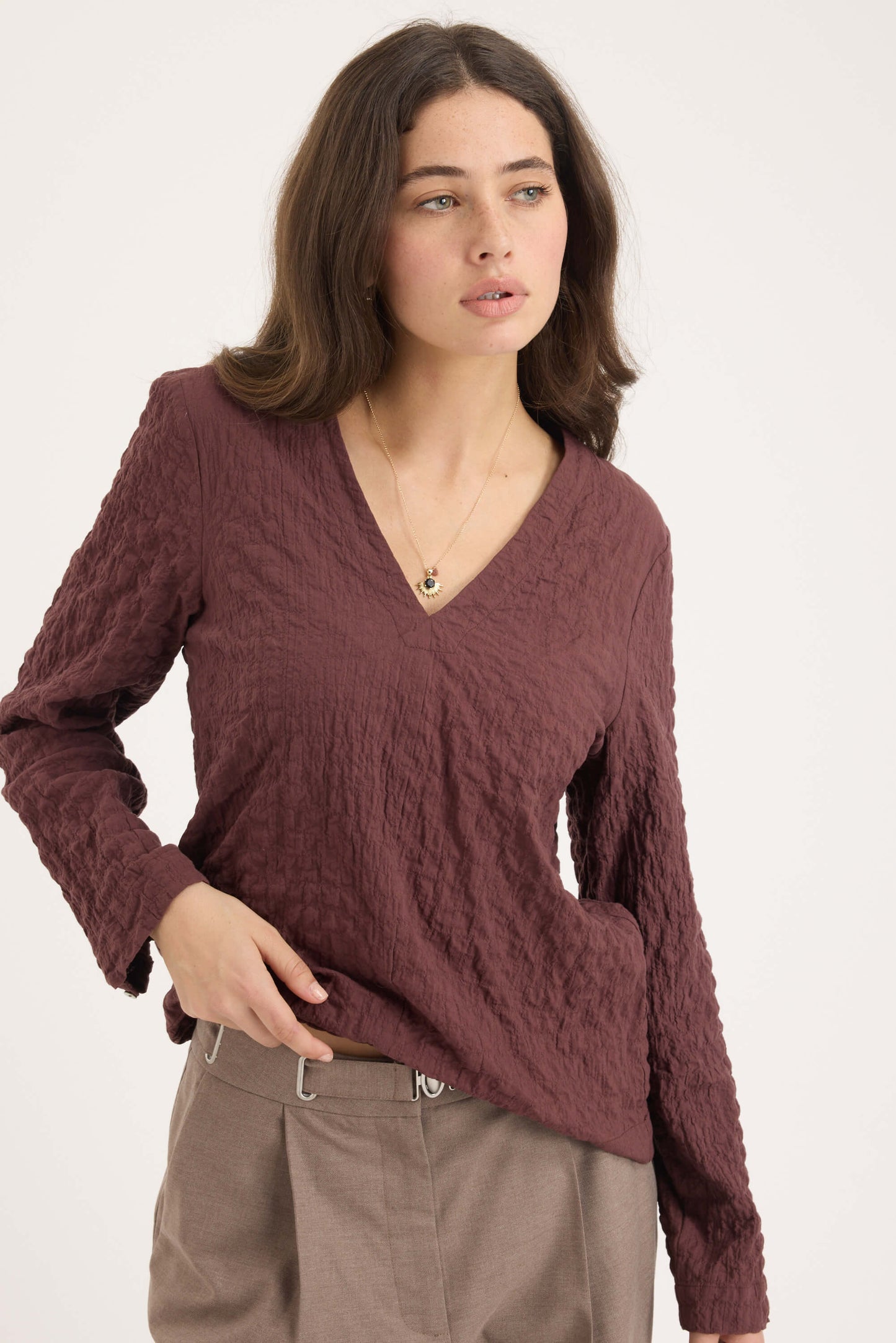 The Textured V Neck Top