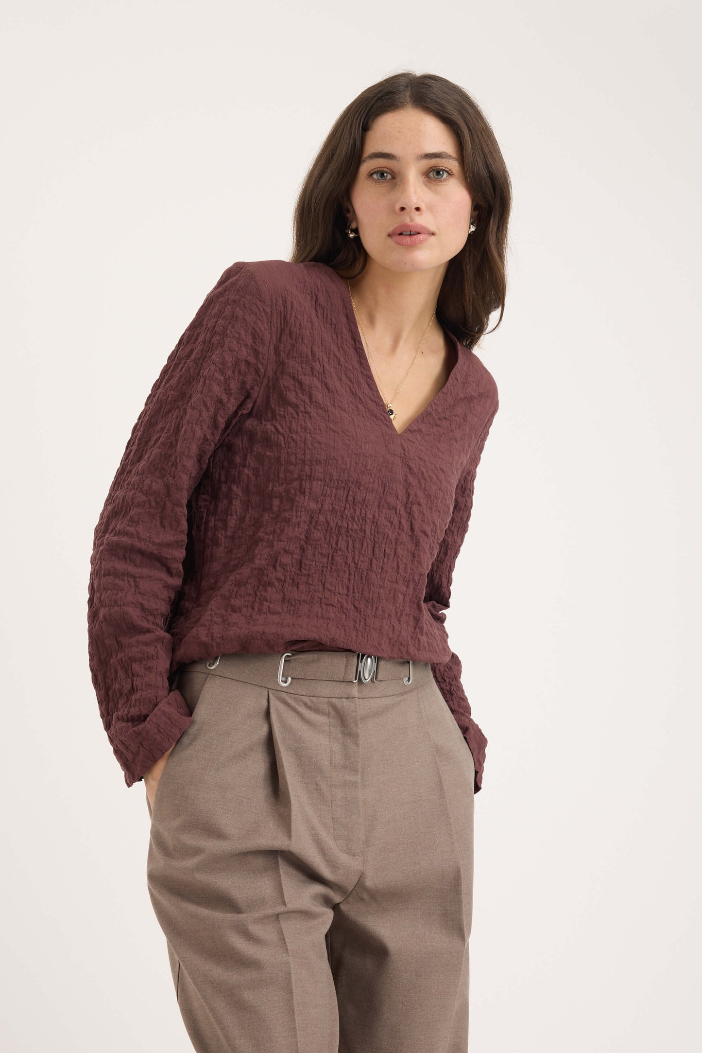 The Textured V Neck Top