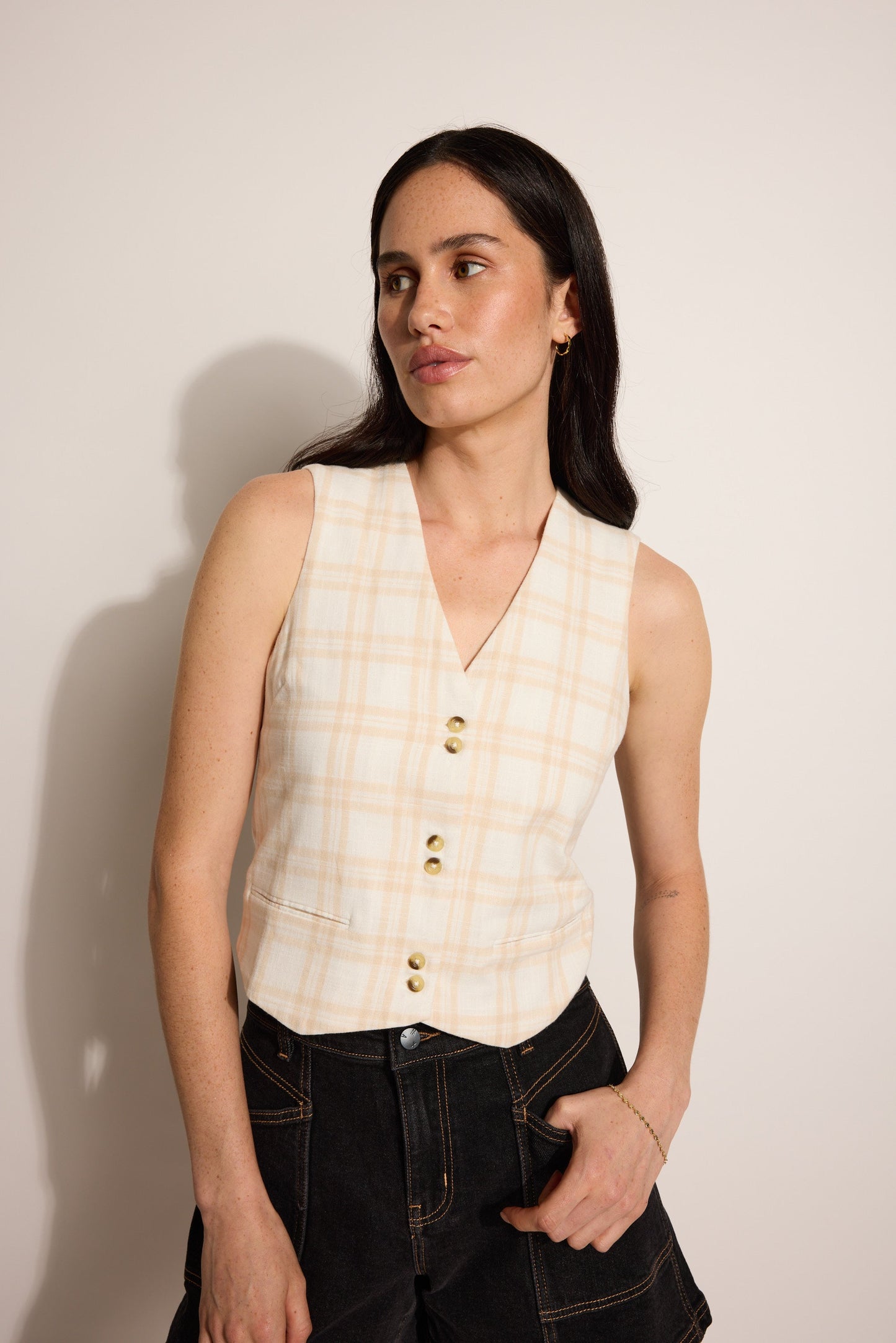 Coral Button Front Top