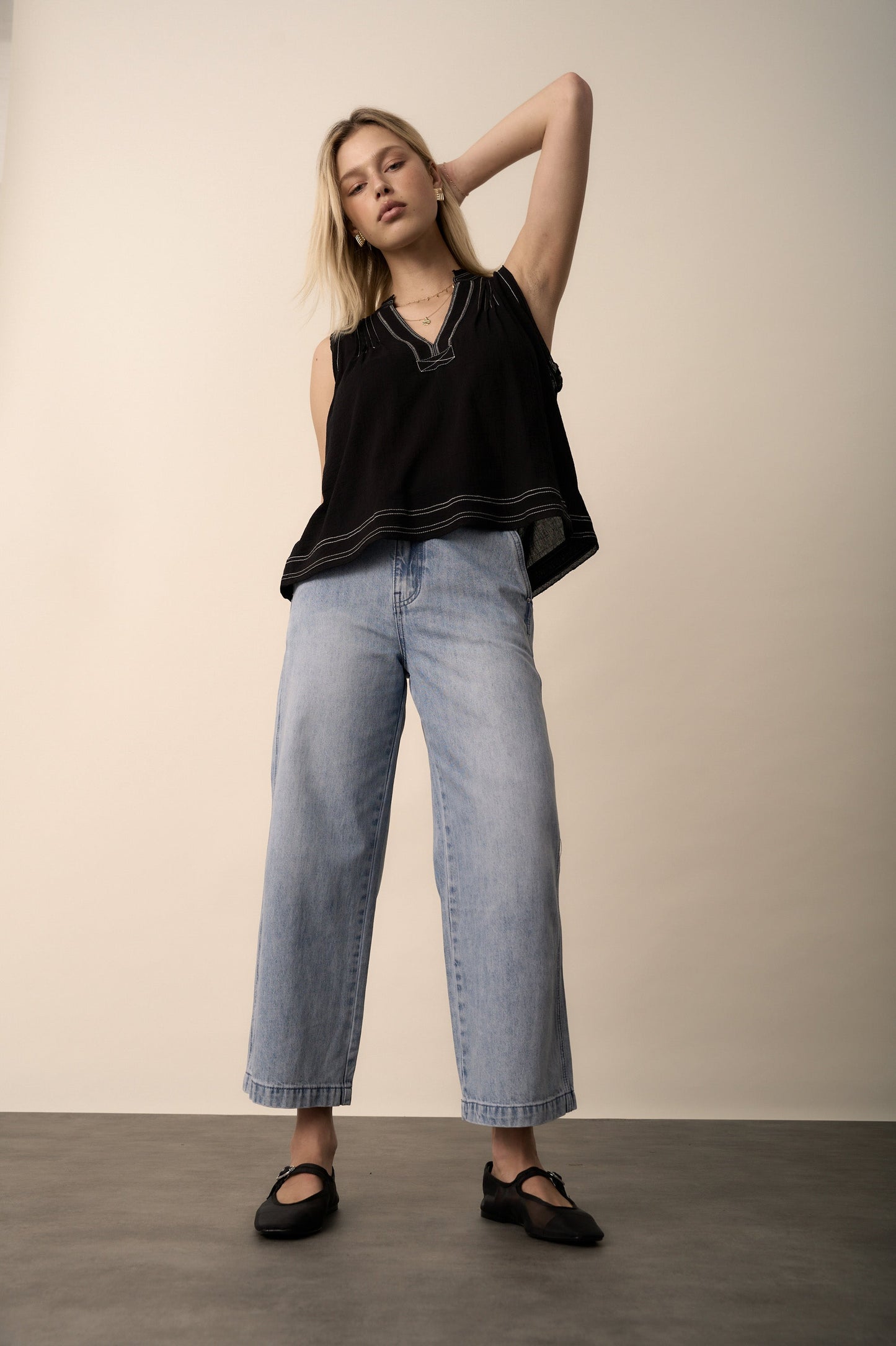 Wren Contrast Stitch Sleeveless Top