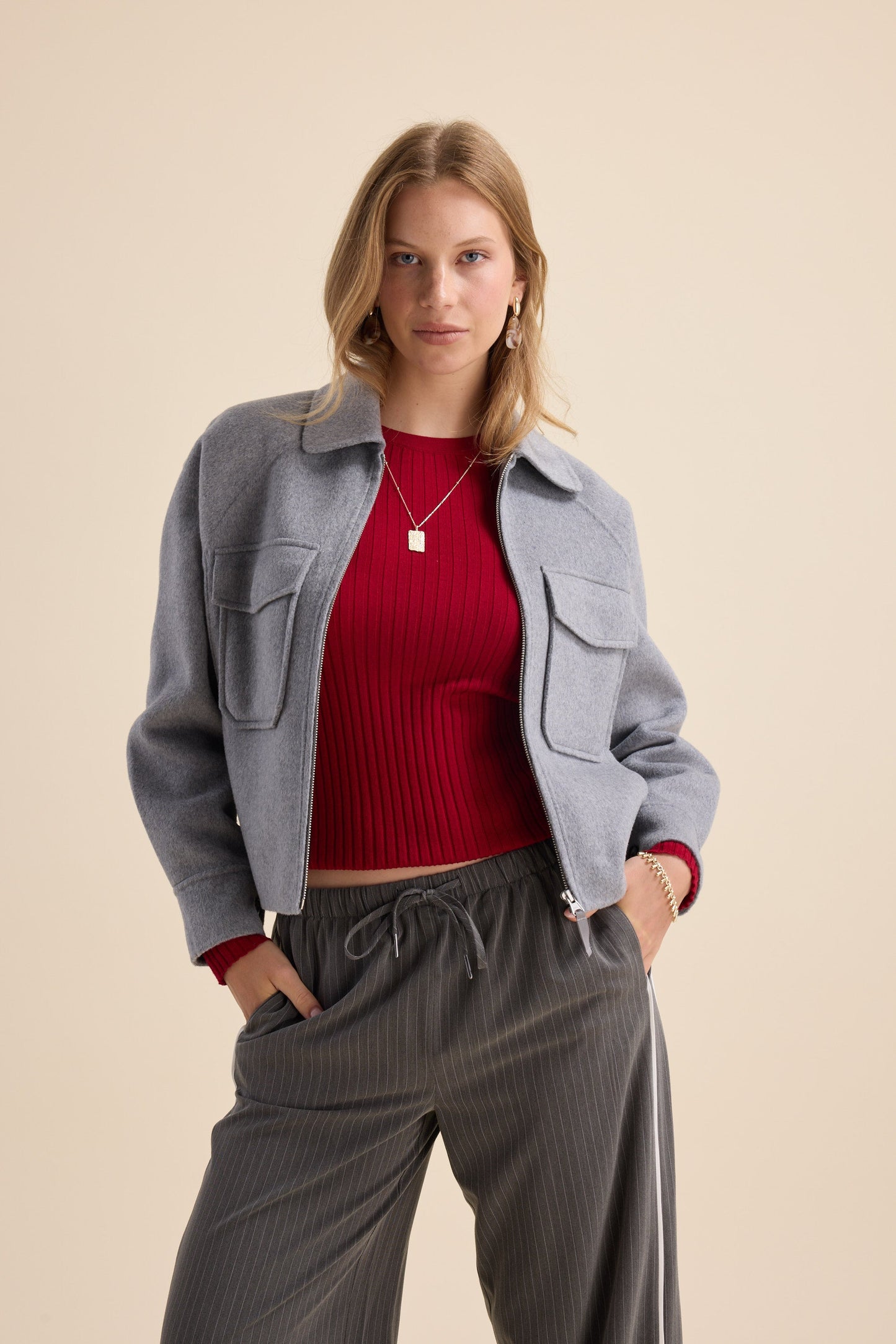 The Zip Front Wool Blend Cropped Coat