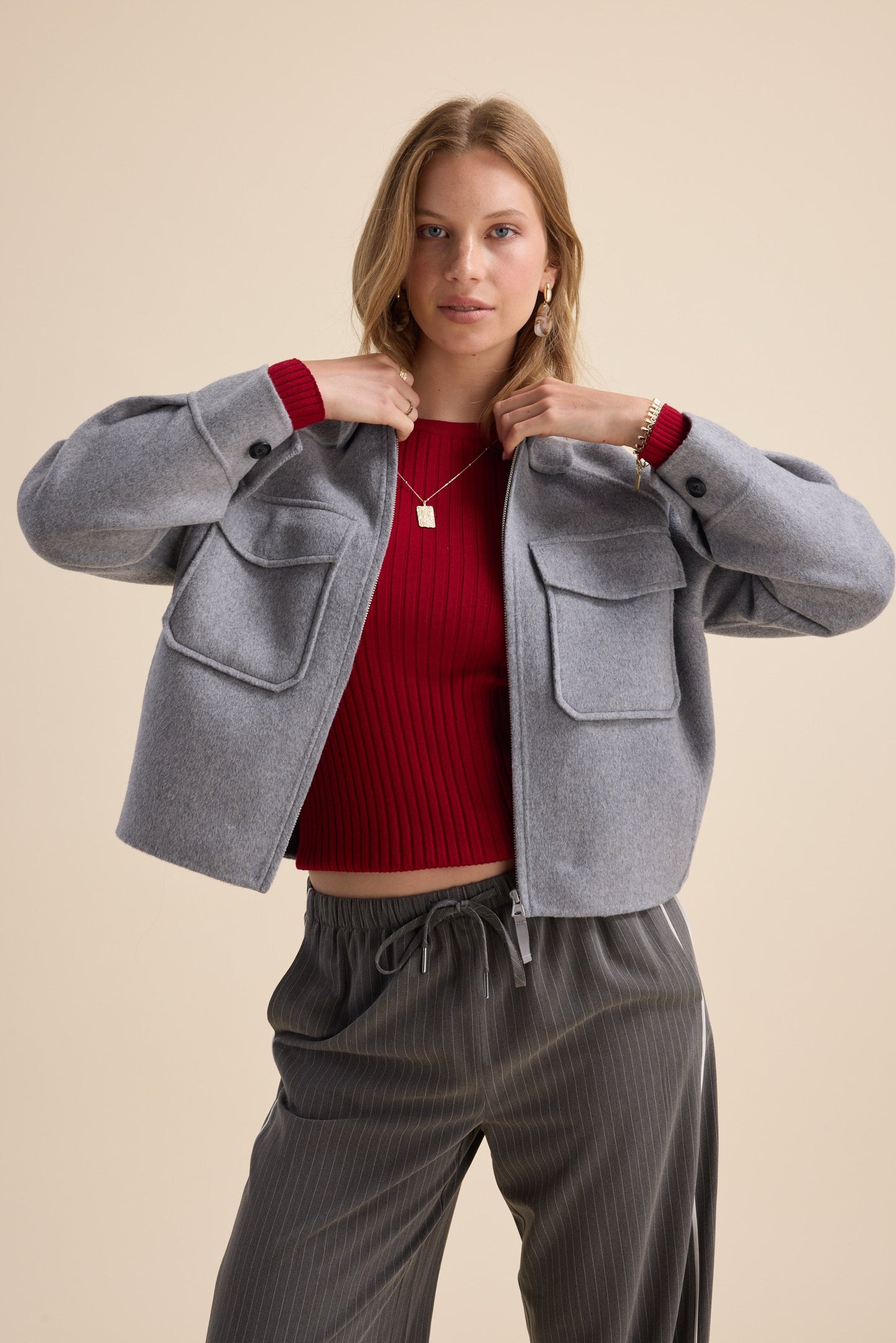 The Zip Front Wool Blend Cropped Coat