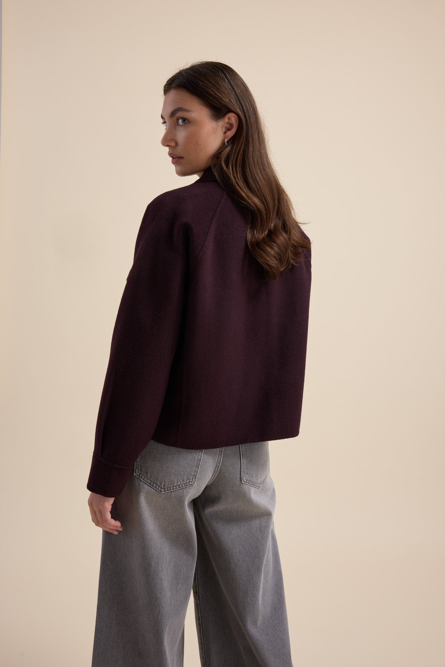 The Zip Front Wool Blend Cropped Coat