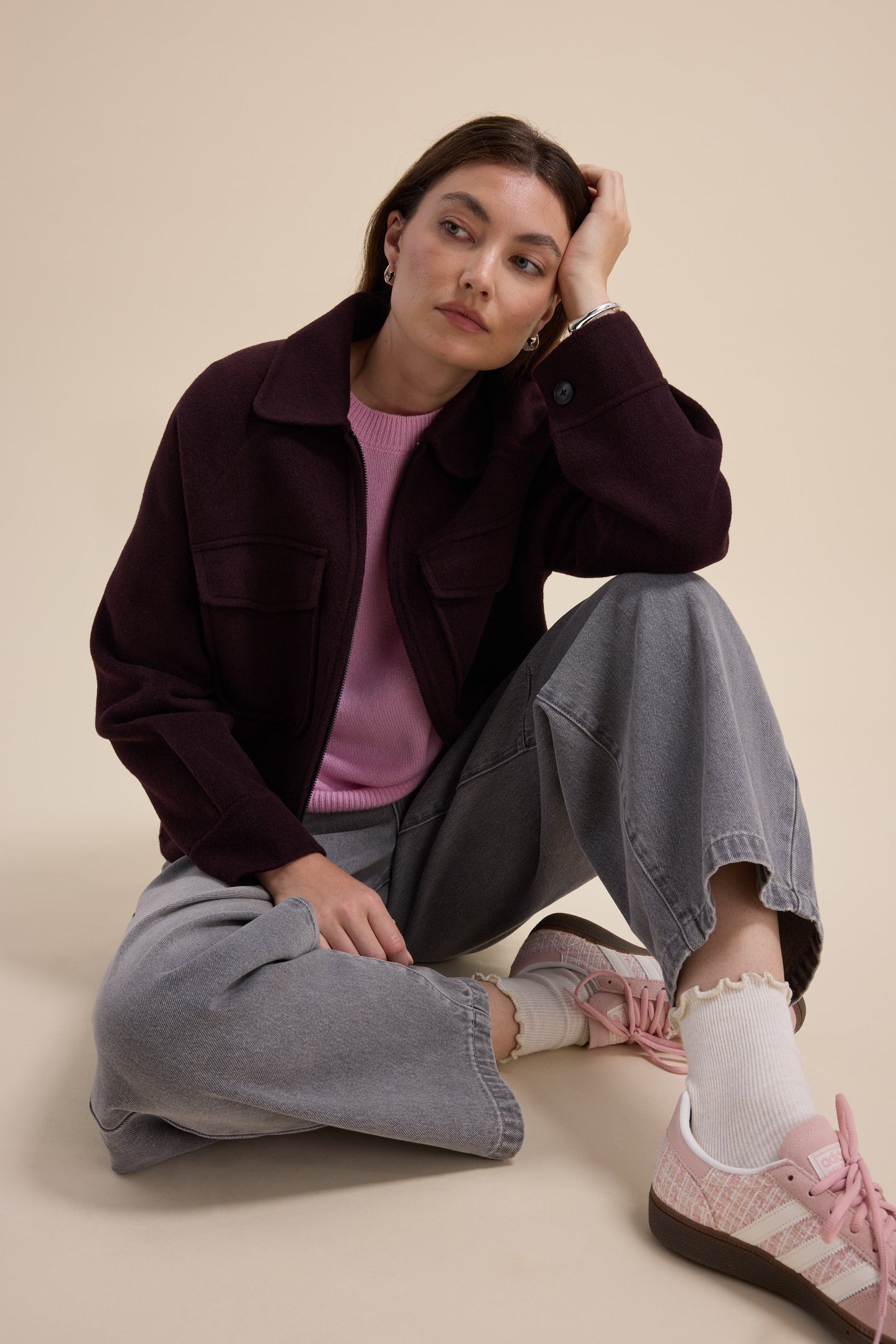 The Zip Front Wool Blend Cropped Coat