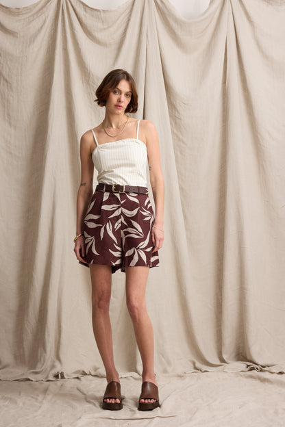 Claire Linen Blend Pleated Short