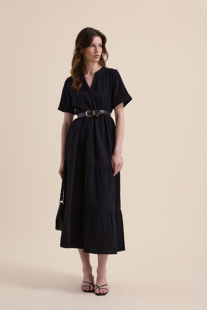 Elementary Textured Tiered Dress