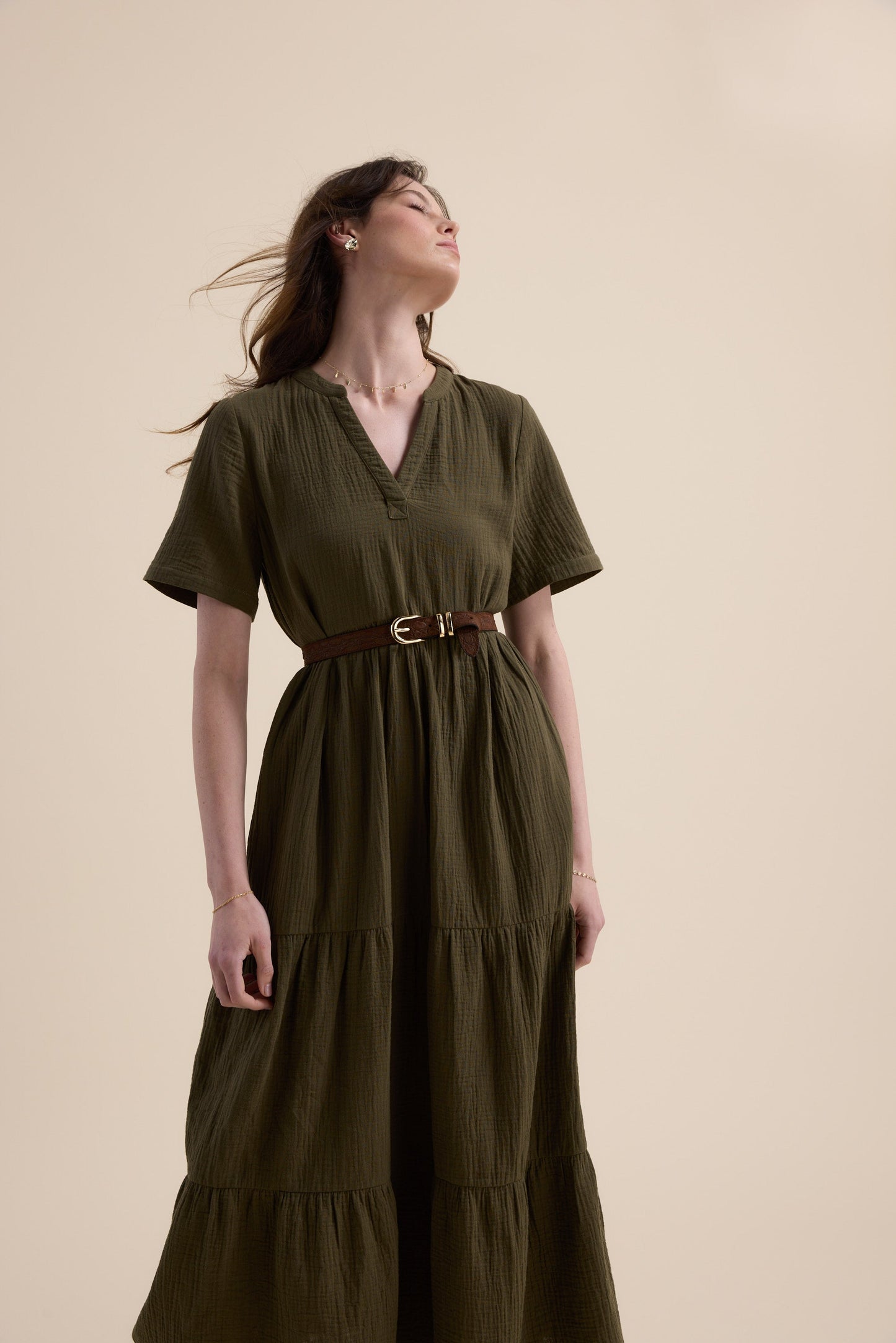 Elementary Textured Tiered Dress