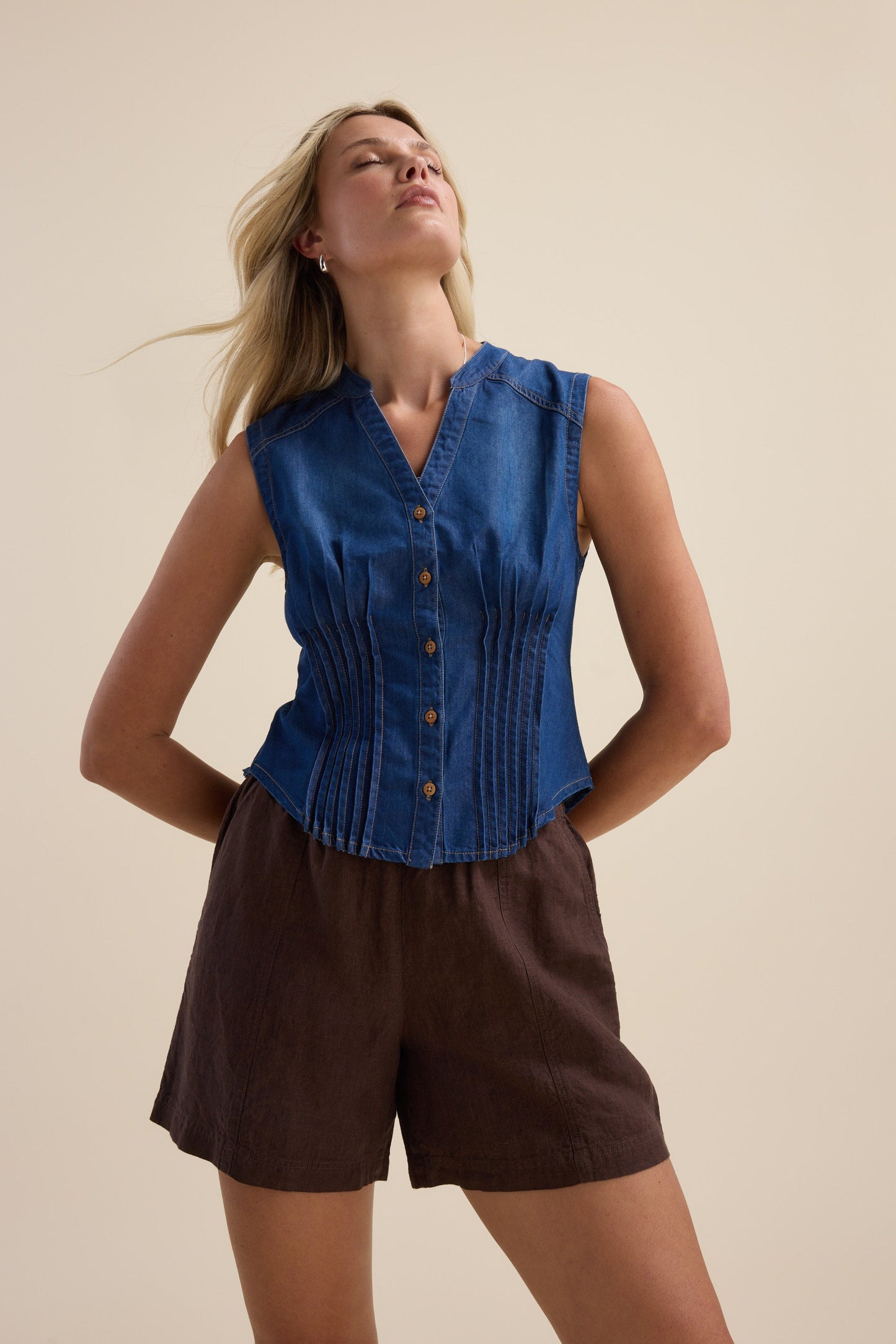 Brooklyn Tuck Detail Denim Shirt