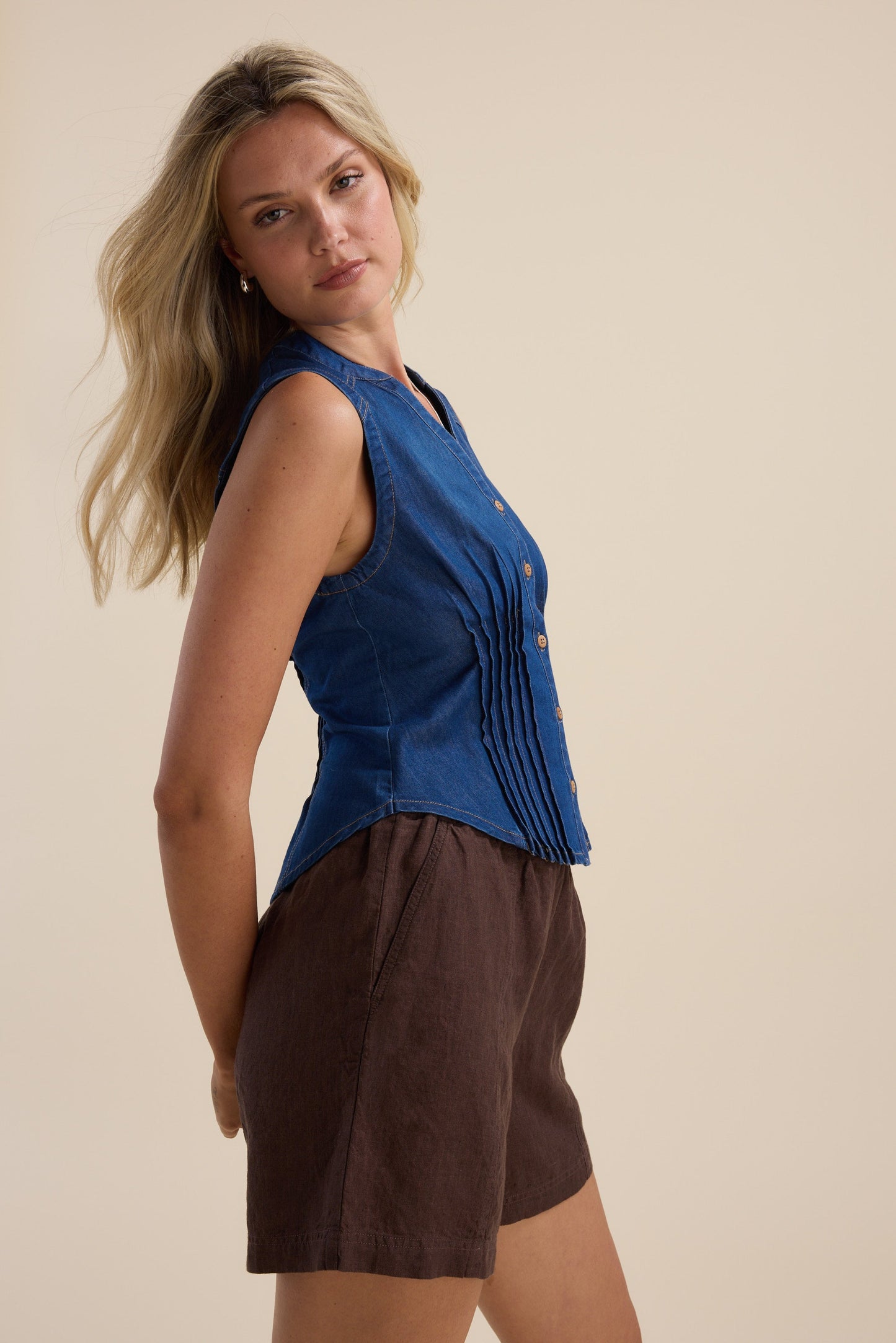 Brooklyn Tuck Detail Denim Shirt