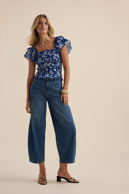 Luna Shirred Frill Sleeve Top
