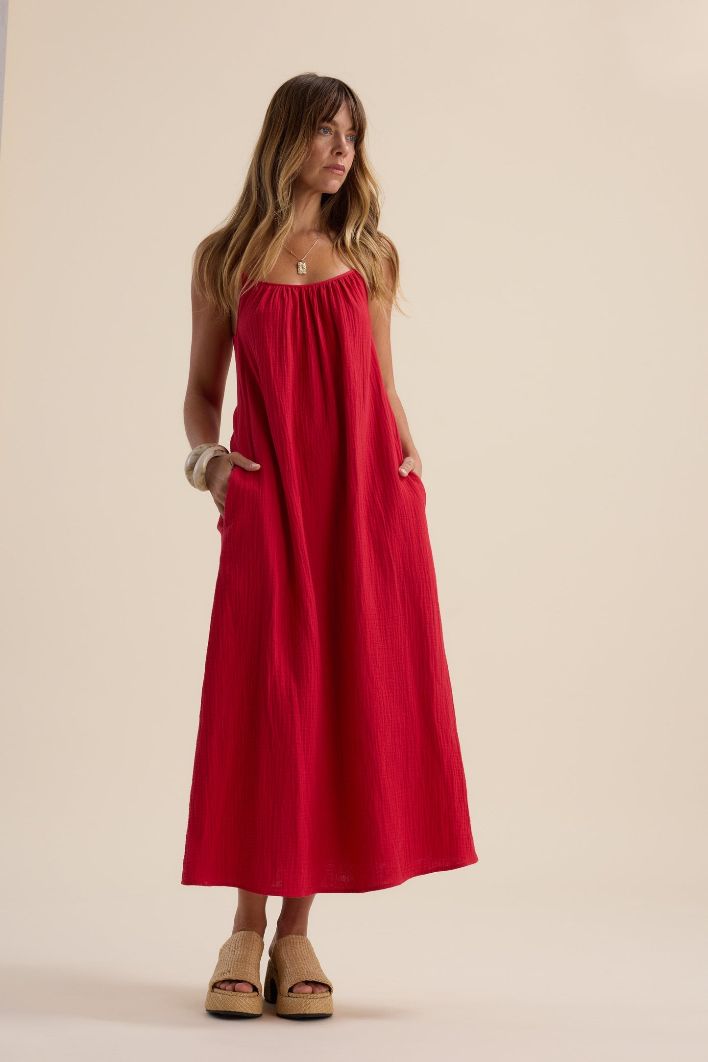 Elementary Textured Strappy Maxi Dress