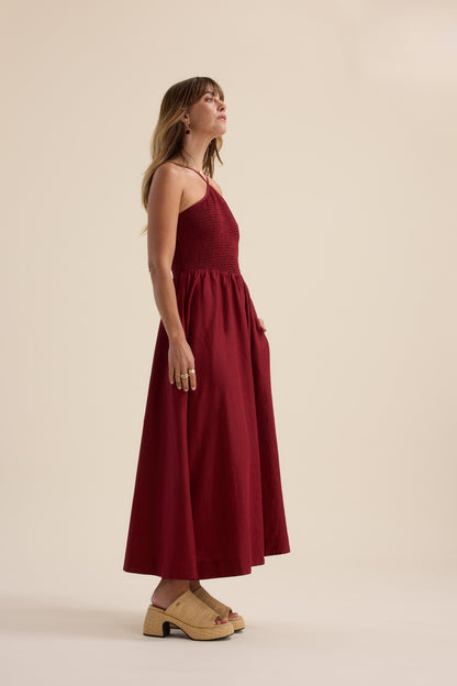 The Linen Studio Shirred Halter Dress