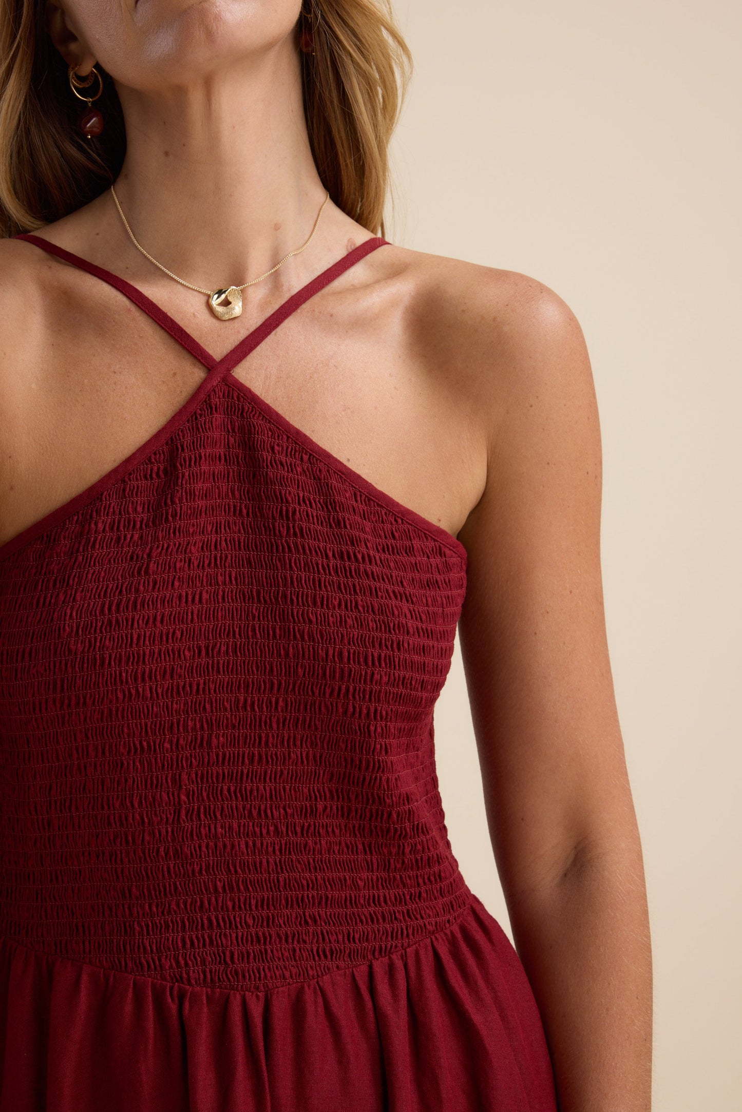 The Linen Studio Shirred Halter Dress