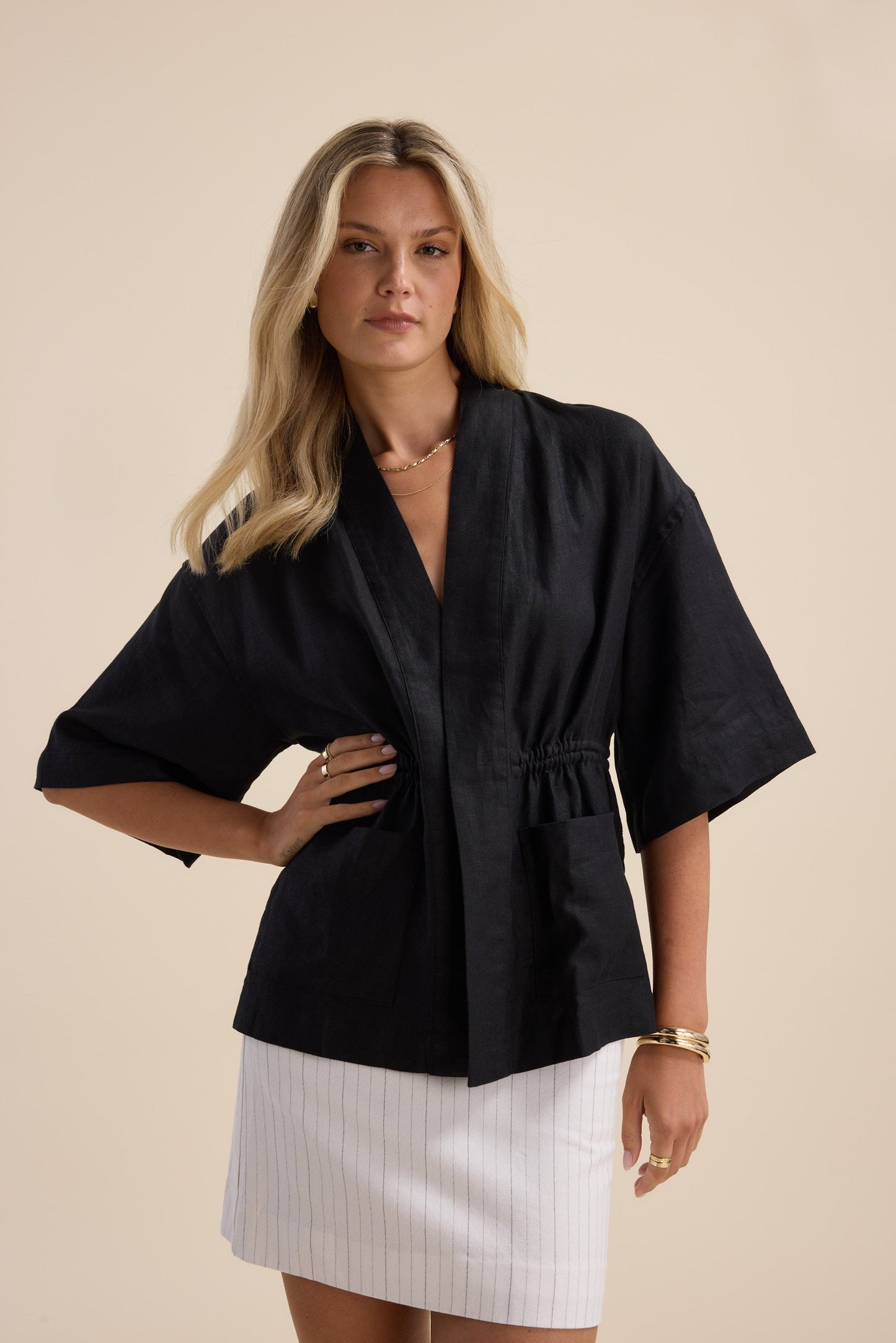 The Linen Studio Gather Waist Jacket