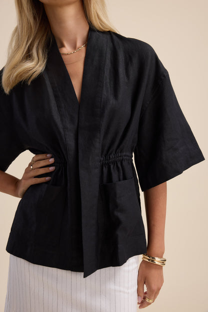 The Linen Studio Gather Waist Jacket