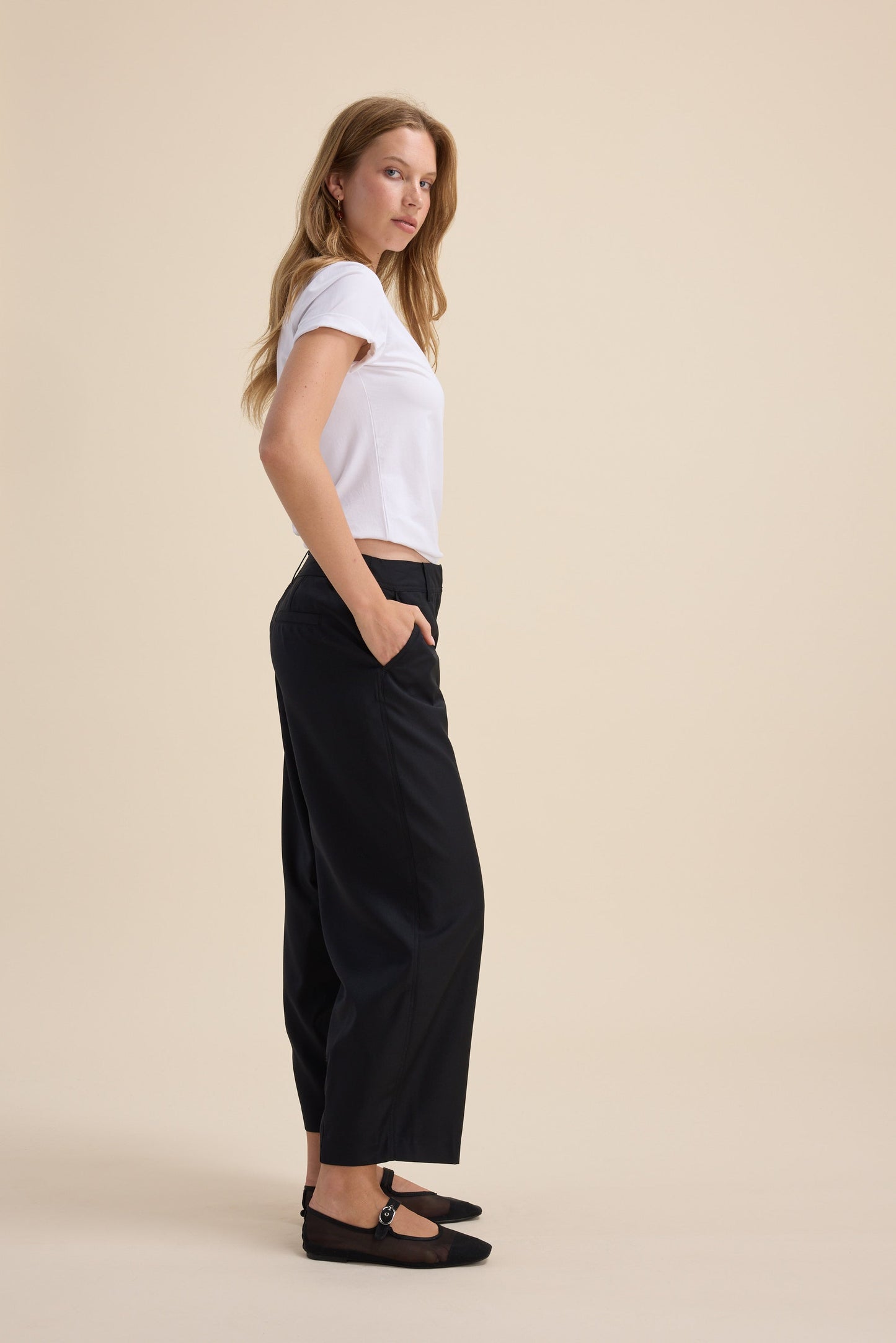The Wool Blend Barrel Leg Pants