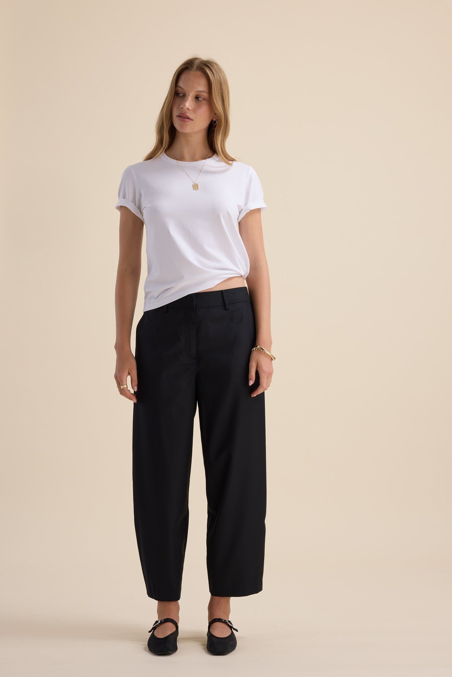 The Wool Blend Barrel Leg Pants