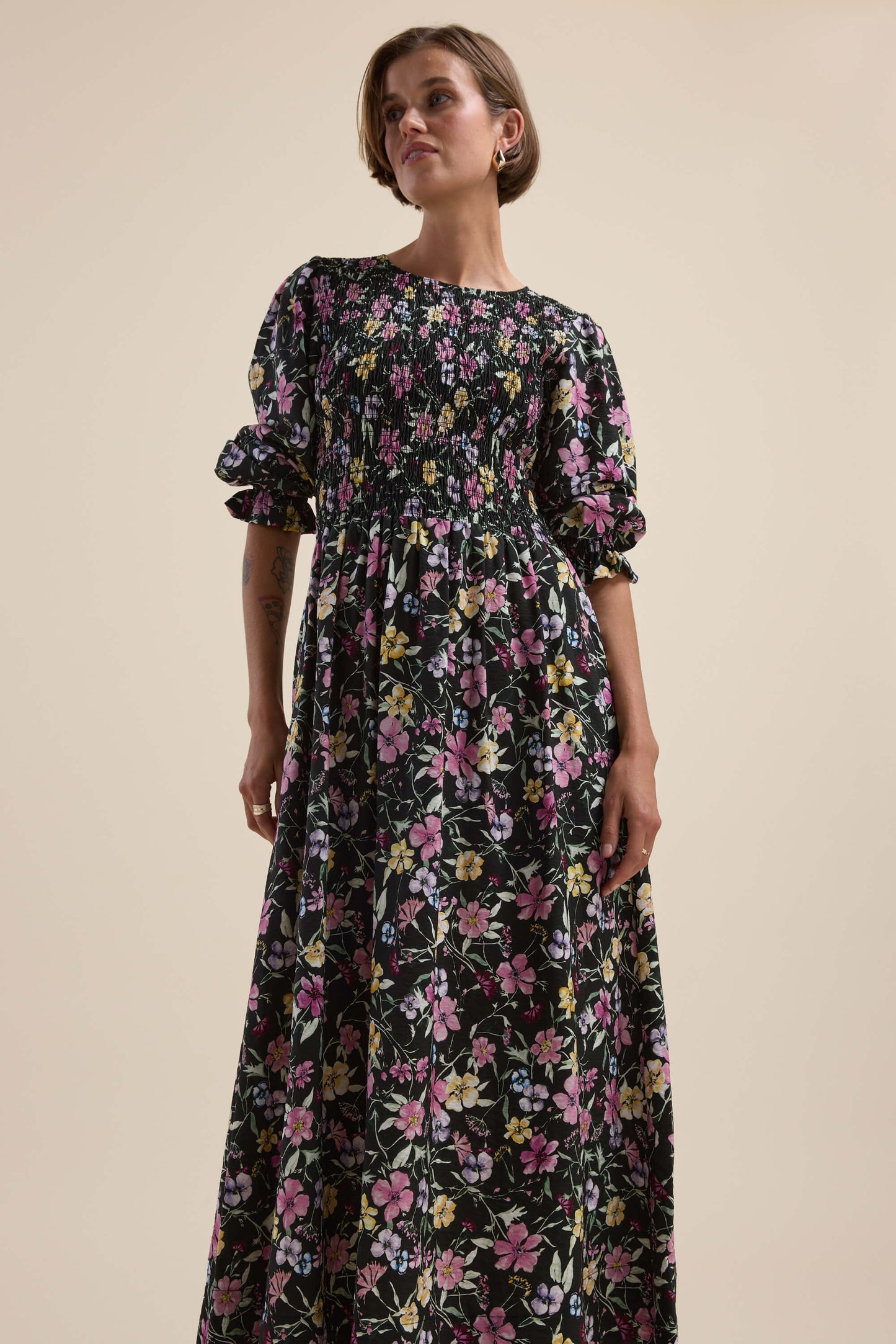 Brooke Shirred Long Sleeve Dress
