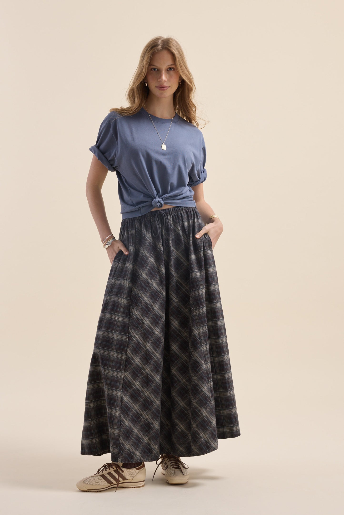 Elementary Check Midi Skirt