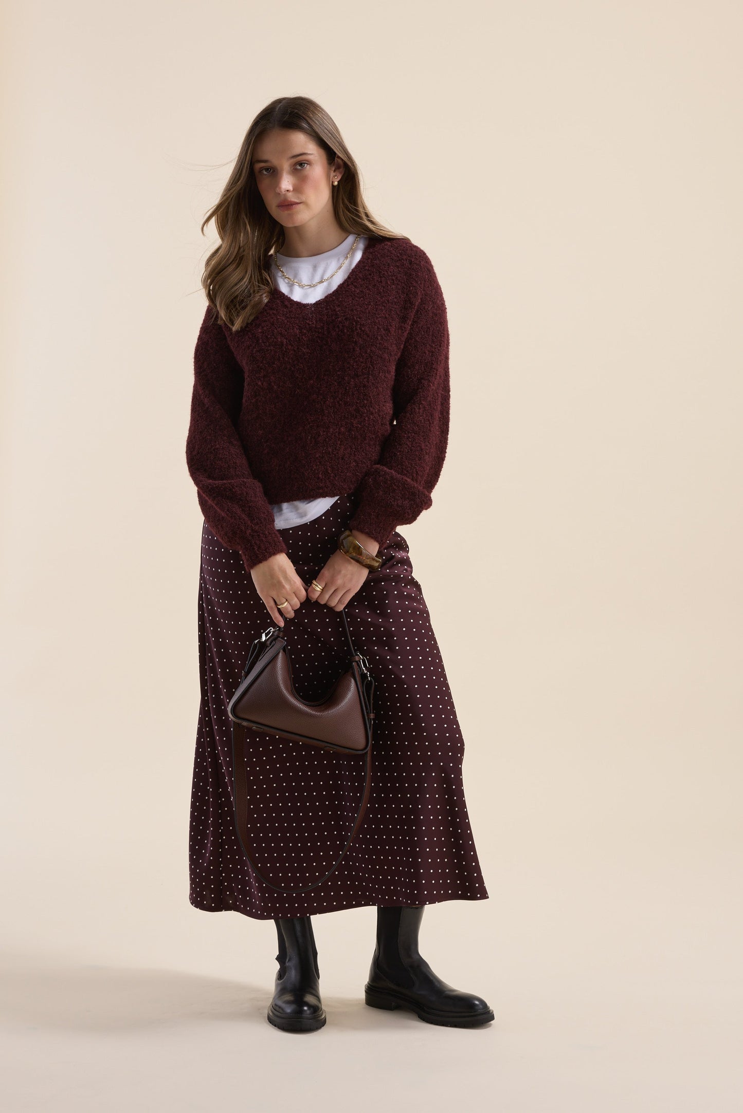 Violet Textured V Neck Sweater
