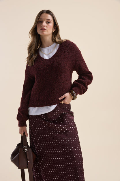 Violet Textured V Neck Sweater
