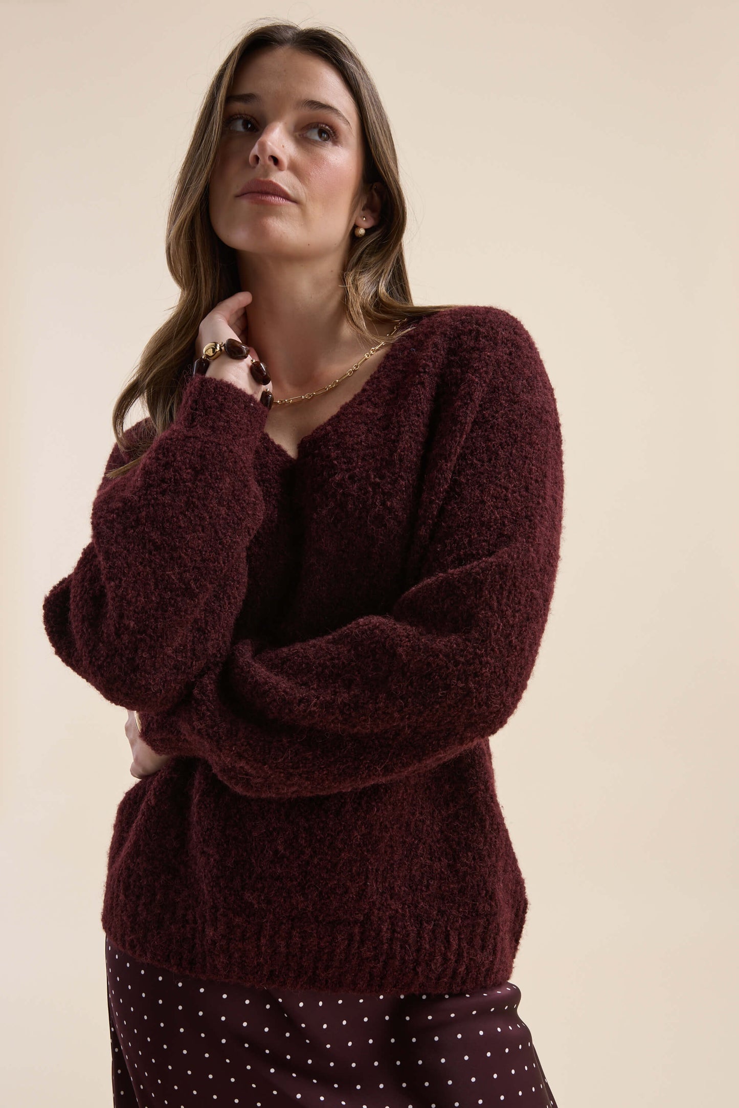 Violet Textured V Neck Sweater