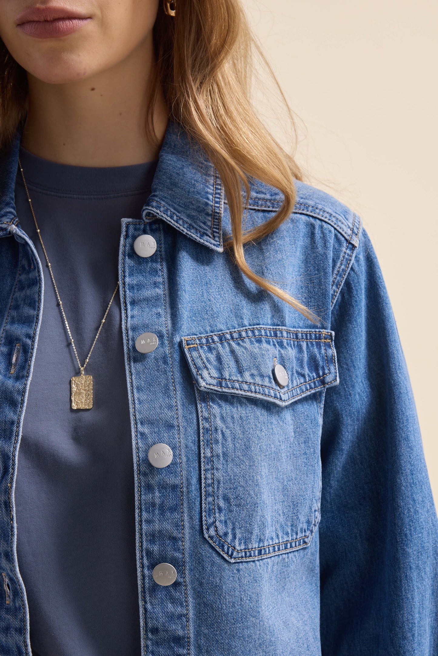 Elementary Long Sleeve Cropped Denim Shirt