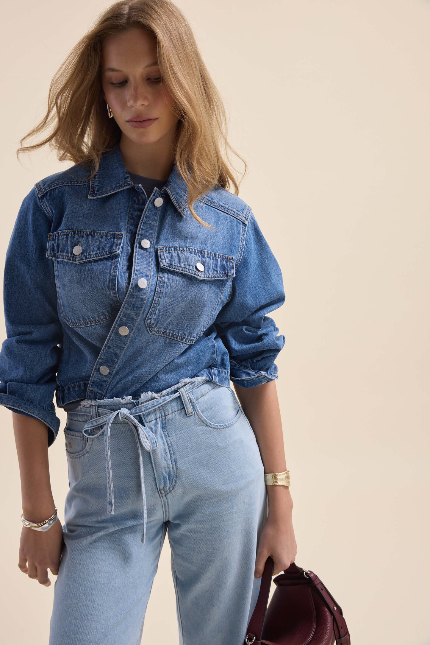 Elementary Long Sleeve Cropped Denim Shirt