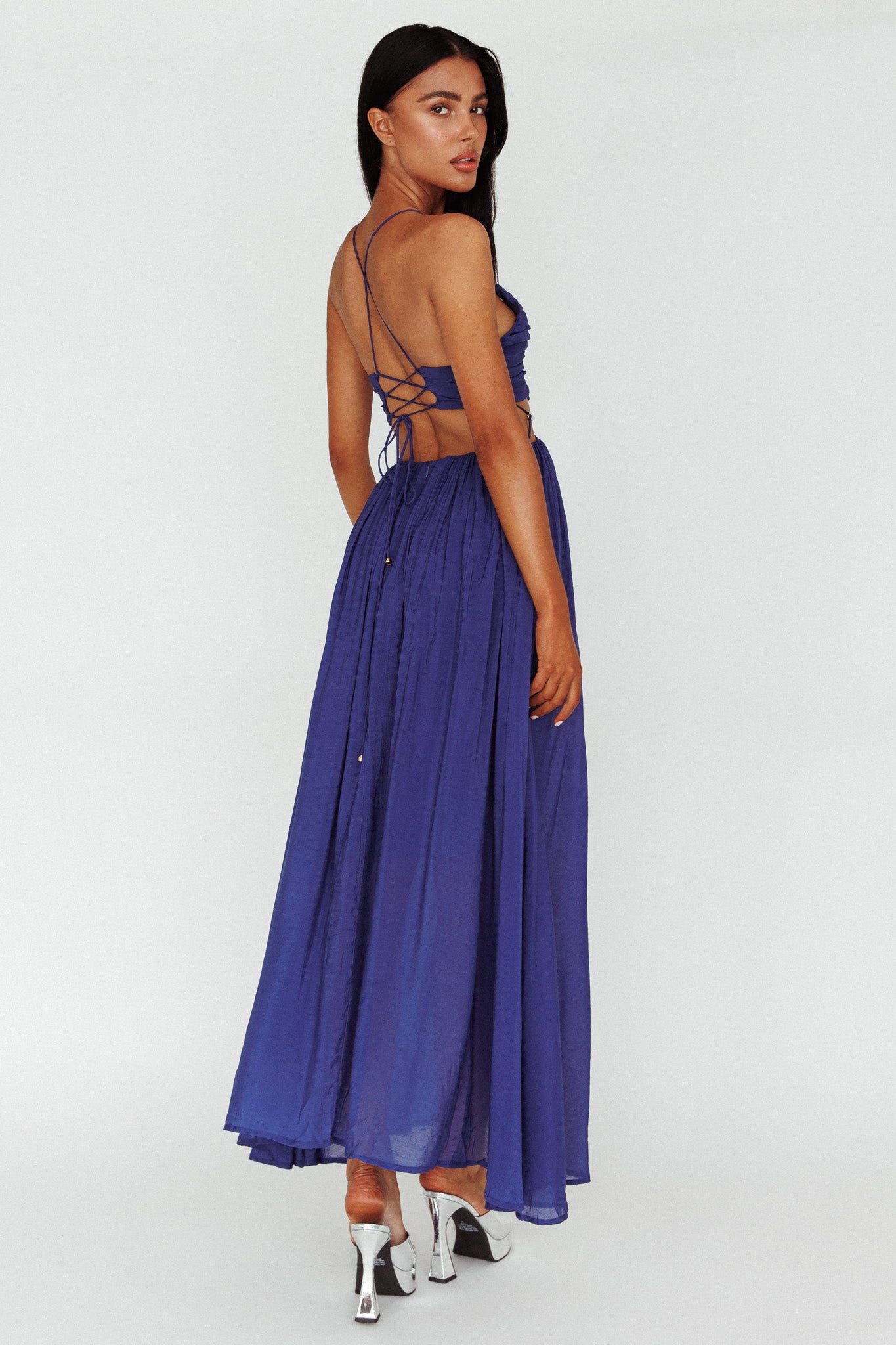 Tenyl Open Back Strappy Midi Dress Navy