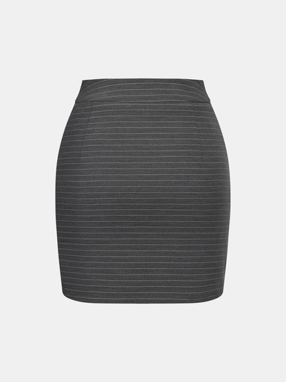 Pinstripe Shirt and Ruched Mini Skirt Set