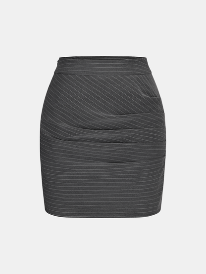 Pinstripe Shirt and Ruched Mini Skirt Set