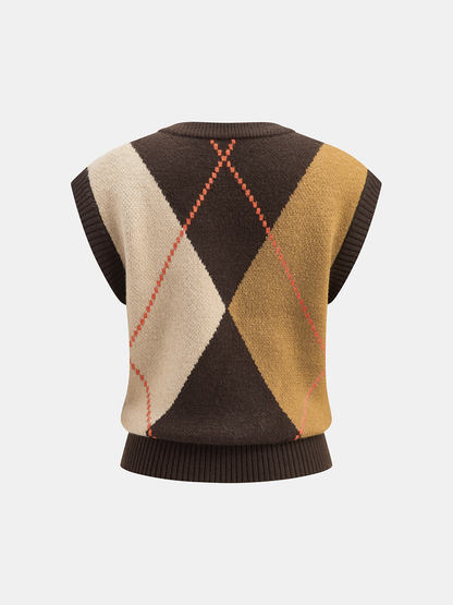 Color-Block Argyle Knit Sleeveless Vest