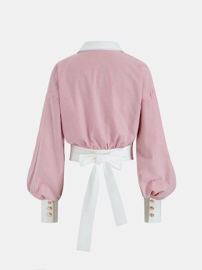Color-Block Striped Tie-Waist Shirt