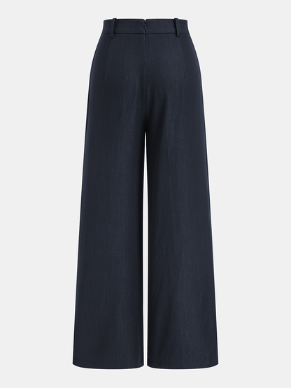 Asymmetric Buckle-Accented Wide-Leg Pants