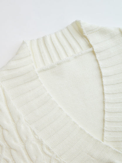 Belted Cable-Knit Cardigan with Metal Button Detail