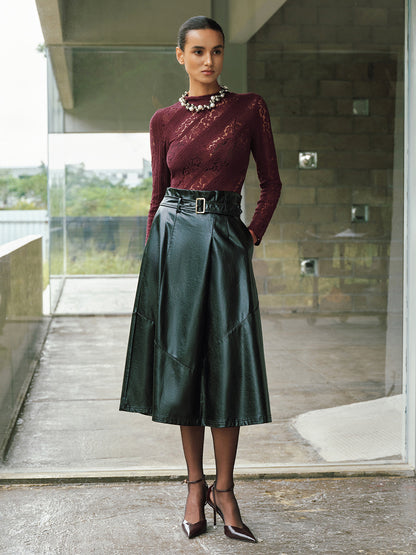 Long Sleeve Sheer Lace Fitted Blouse