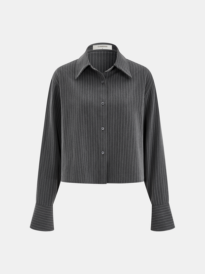 Pinstripe Shirt and Ruched Mini Skirt Set