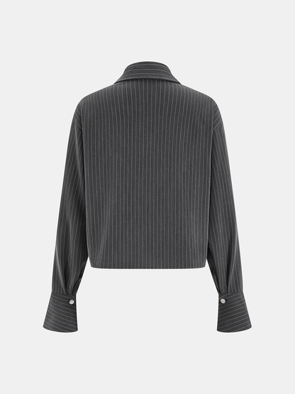 Pinstripe Shirt and Ruched Mini Skirt Set