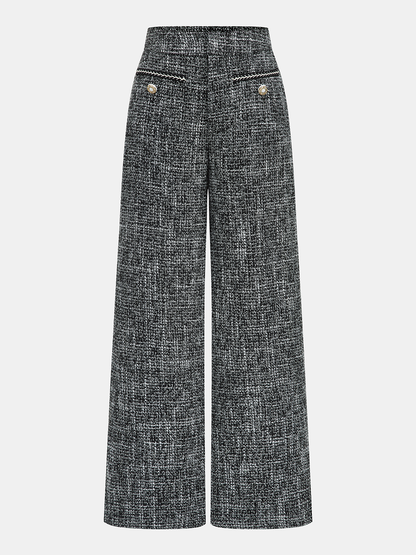 Mid-Waist Tweed Wide-Leg Pants