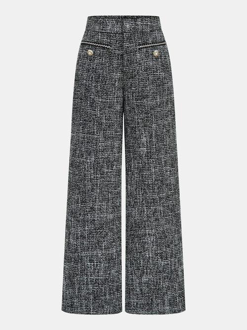 Mid-Waist Tweed Wide-Leg Pants