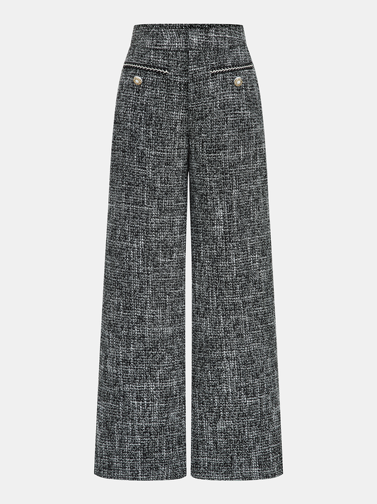 Mid-Waist Tweed Wide-Leg Pants