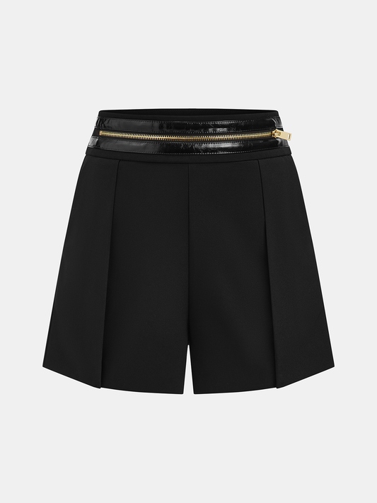 Zipper Waistband Pleated Shorts