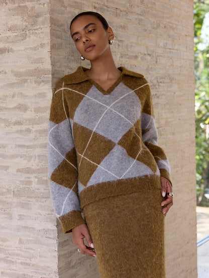 Argyle Wool-Blend Sweater & Maxi Skirt Set