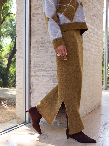 Argyle Wool-Blend Sweater & Maxi Skirt Set