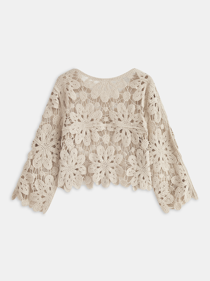 Cropped Floral Crochet Cardigan