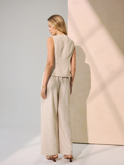 Metal Button Vest & Wide-Leg Pants Set with Tailored Fit