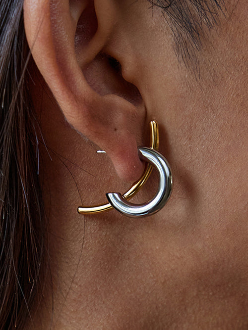 Two-Tone Intertwined Open Hoop Earrings