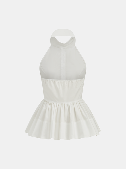 Cotton Halter Backless Peplum Blouse